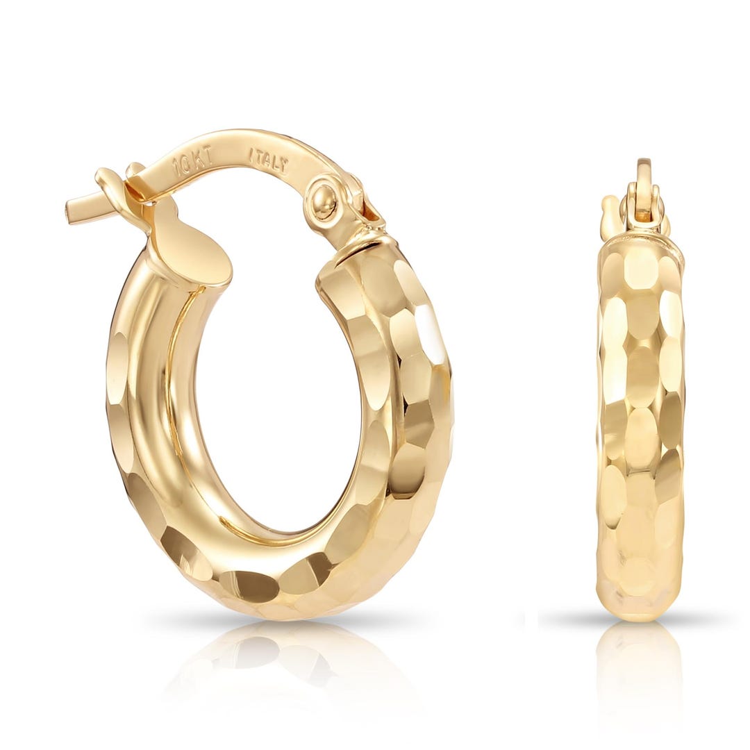 【美品】mame / Geometry Shirring Tops Solid 10K Yellow Gold Diamond-cut Hoop Earrings, With Secure
