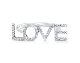 LOVE Ring with Cz in Sterling Silver, Stylish and Trendy