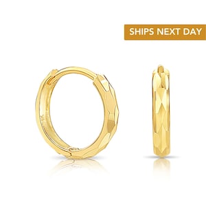 14K Gold Hand Engraved Huggies, Dainty 12mm Gold Earrings, Handmade with love by TILO Jewelry