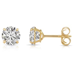14k Solid Yellow Gold Basket Set Round CZ Stud Earrings, "Diamond-Look", Butterfly Screwback Studs, Sleeper Studs, Unisex, By TILO Jewelry
