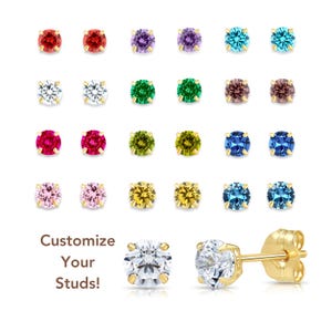 14k Gold Birthstone Stud Earrings with Butterfly Pushbackings, CZ Gemstone Studs, 5mm, By TILO Jewelry