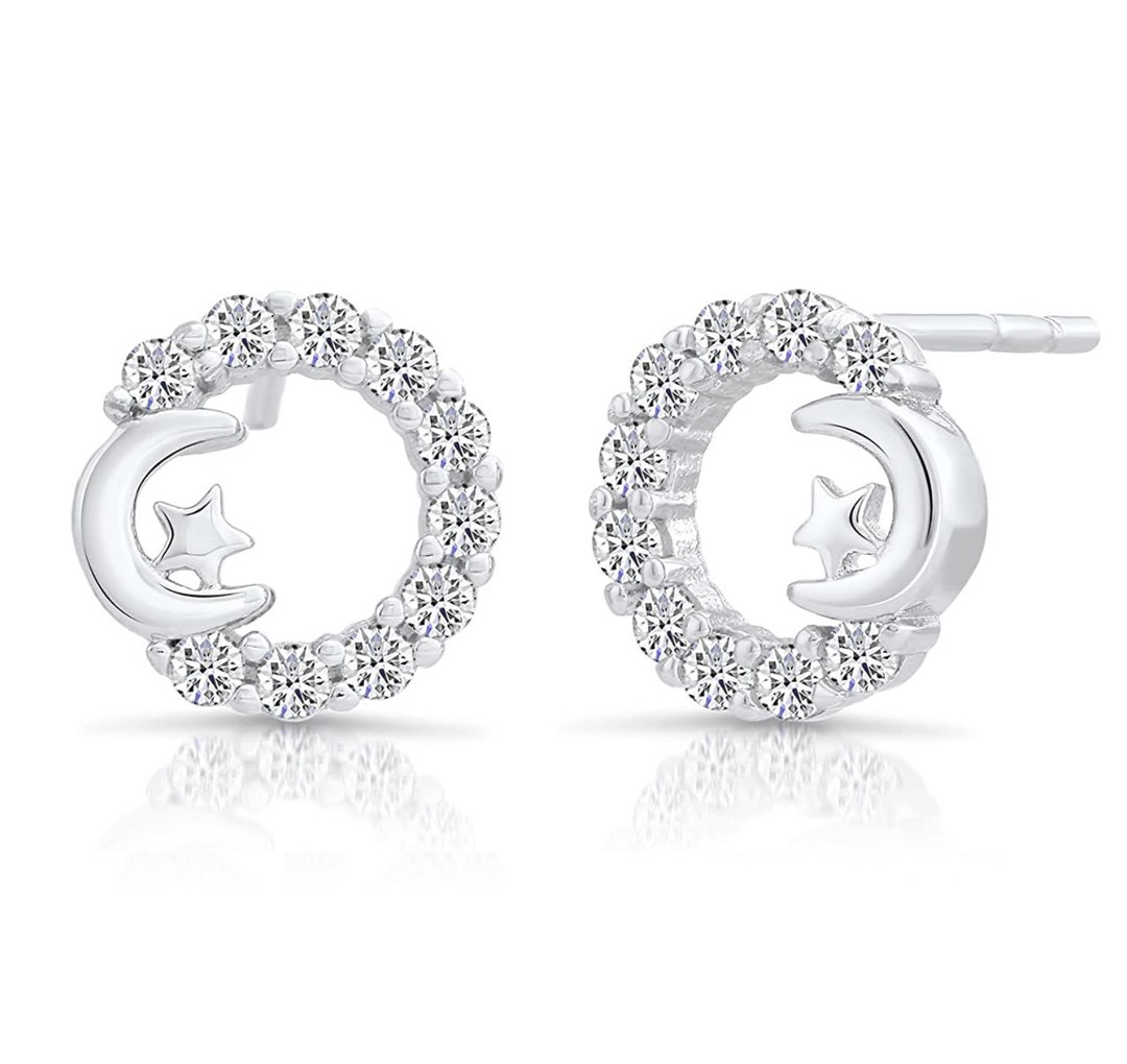 Small Open Circle With Star and Crescent Moon Cz Stud