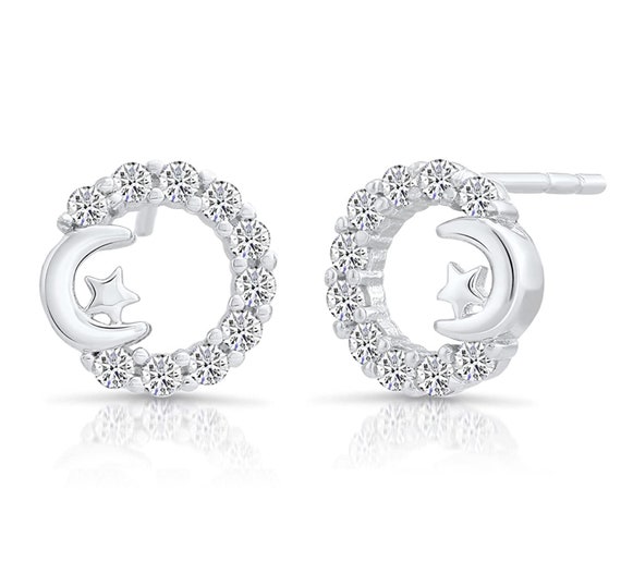 Small Open Circle With Star and Crescent Moon Cz Stud