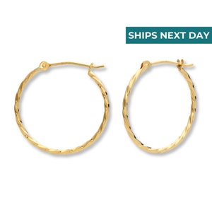 SOLID 14k Yellow Gold Twisted Thin Round Hoop Earrings, Available In All Sizes
