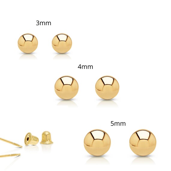 14K Yellow Gold Classic Ball Stud Earrings with Screwbacks (Unisex) 7mm