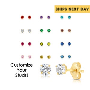 14k Gold Birthstone Stud Earrings with Butterfly Pushbackings, 3mm, All Birthstone Gemstones Available, By TILO Jewelry