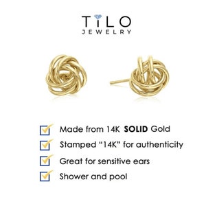 14k Solid Gold Polished Love Knot Stud Pushback Earrings 7mm Made by TILO Jewelry image 3