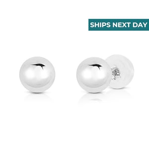 Ball Stud Earrings in 14K White Gold with Silicone Covered Gold Pushbacks