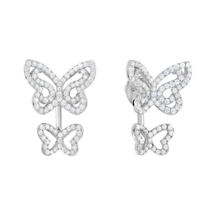 Ear Jacket Double Butterfly Front-back Earrings in Sterling Silver and Cubic Zirconia