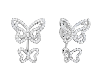 Ear Jacket Double Butterfly Front-back Earrings in Sterling Silver and Cubic Zirconia