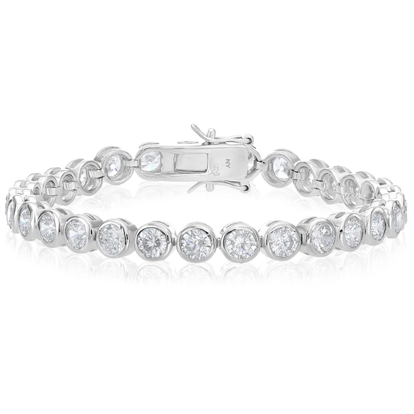 Classic Bezel Set Diamond-Like Tennis Bracelet in Sterling Silver, Available in 3 sizes, 7 inch Bracelet, By TILO Jewelry