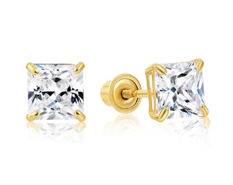 Womens Mens Small Cz Round Princess Cut Sterling Silver Screw Back Stud Earrings
