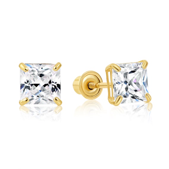 14K Square Prong-Set Cubic Zirconia Earring Studs