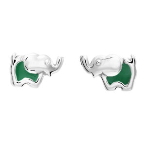 925 Sterling Silver Little Green Elephant Enamel Stud Earrings, Solid Sterling Silver Butterfly Push-back Studs, By TILO Jewelry