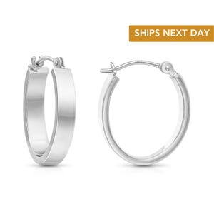 14k White Gold Oval Hoops, Classic Polished Small Hoop Earrings, 0.7 inch, By TILO Jewelry