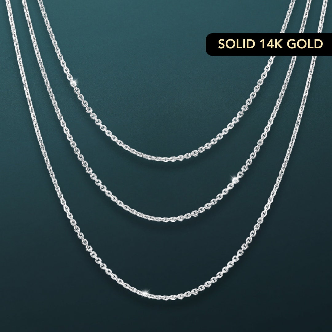 14k White Gold Cable Chain, Diamond-cut SOLID Gold Chain, Made in Italy ...
