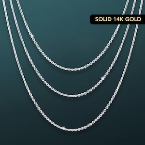 14k White Gold Cable Chain, Diamond-Cut SOLID Gold Chain, Made in Italy, Necklace 16 18 20Inch, 1.5mm Thick Cable Chain, By TILO Jewelry