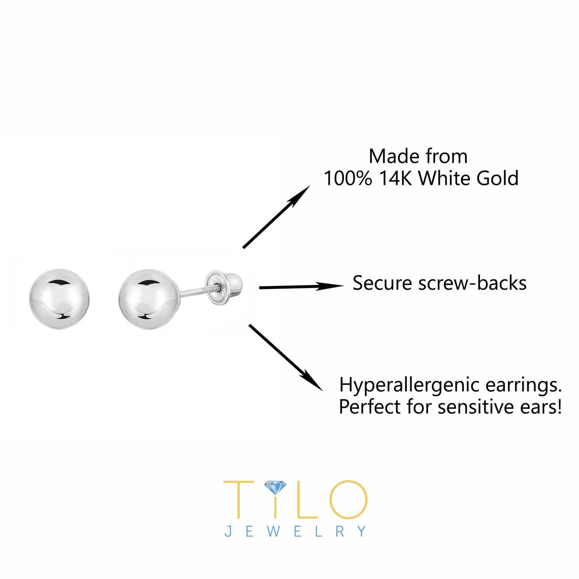 14k White Gold Ball Earrings with Crystal Cut Texture(7mm)
