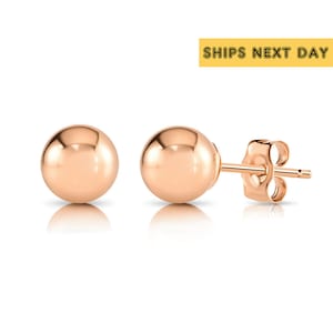 14k Rose Gold Ball Ohrringe mit Schmetterling Pushbacks, Größen 4 mm, 6 mm und 8 mm verfügbar, von TILO Jewelry