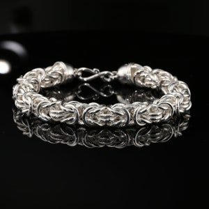 Sterling Silver Handmade Byzantine Chain Bracelet with S-Hook Clasp, 9&quot;, Unisex