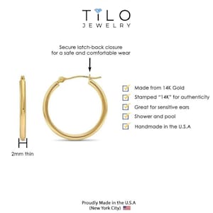 14K Gold Round Hoop Earrings, Solid Yellow Gold Shiny Hoops, Classic Jewelry Handmade with Love image 4
