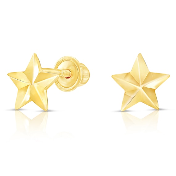 Numbering ♥ #7205_(10K Gold) Mini Star Stud Earrings 10k Yellow Gold Tiny Cute Diamond-cut Star Stud Earrings
