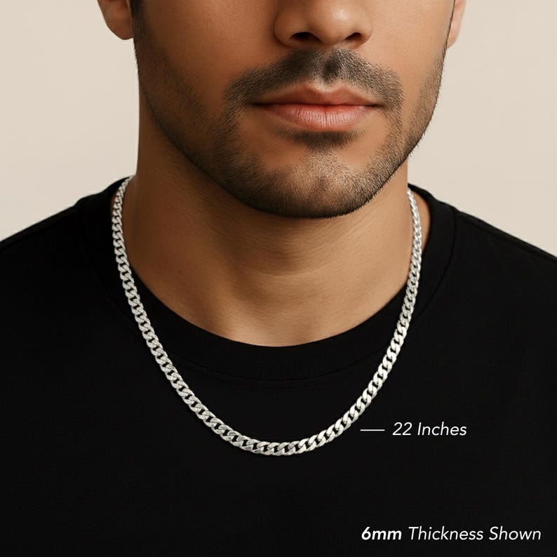 Solid Sterling Silver Cuban Chains, Italian 925 Pure Sterling Silver, 2mm, 3mm, 5mm, 6mm Thick Links, Strong Lobster Lock, By TILO Jewelry 6mm