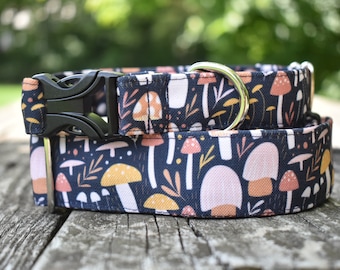 Fairy Circle Dog Collar I Mushroom Dog Collar l Fungi Dog Collar l Summer Dog Collar I Martingale Dog Collar with Buckle l Blue Dog Collar