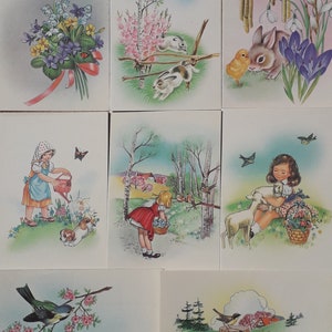 Vintage Cartoon Postkarte Set 13 Stück Ostern Geburtstag Tiere Blumen Kinder