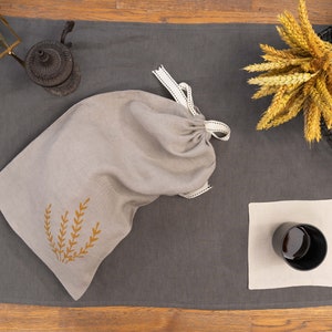 Linen Food Storage Bag Woodblock Print,  Linen Food Bag, Bread Keeper With Drawstring, Natural  Linen Reusable Bread Bag, Gift For Home.