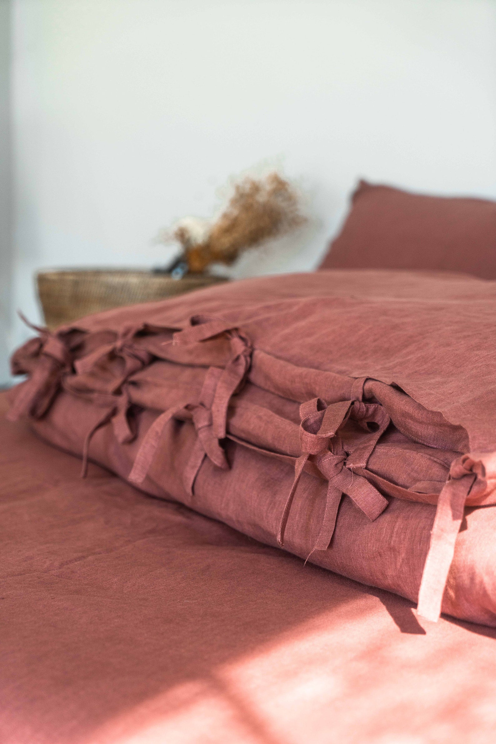 Clay Color Soft Linen Bedding Set Duvet Cover With Ties Etsy