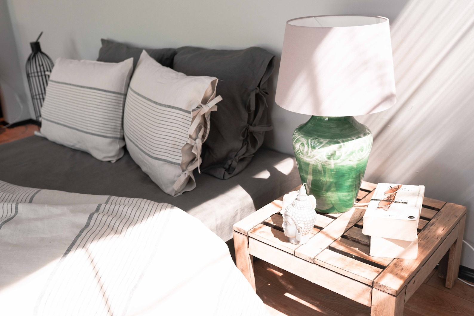 Linen Oatmeal Blue Striped Pillowcase With Ties. Stone Etsy