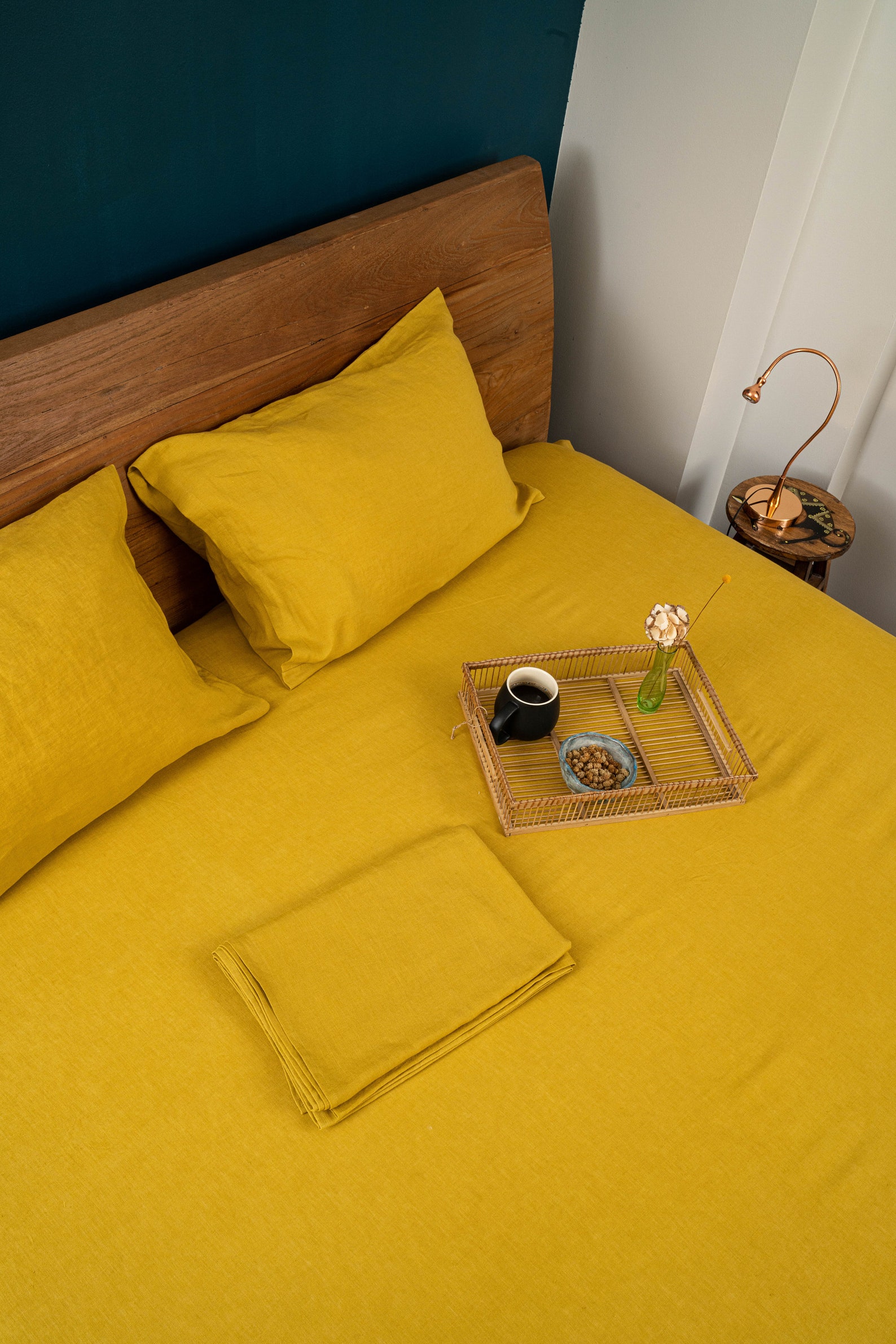 Fitted Linen Sheet in Mustard Stonewashed Linen Bedding Etsy