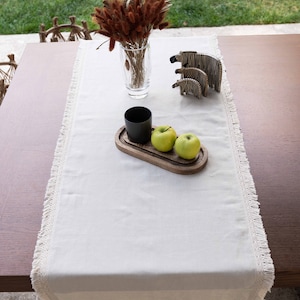 Linen table runner with lace. Softened linen runner in oatmeal. Natural table decor. Stonewashed linen runner,various size,various color.