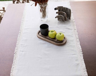 Linen table runner with lace. Softened linen runner in oatmeal. Natural table decor. Stonewashed linen runner,various size,various color.