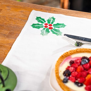 Christmas Linen Placemats Set of 2,  Handprinted Placemats for Xmas,  Blockprint Placemats,  Holiday Table Decor, Gift For Home