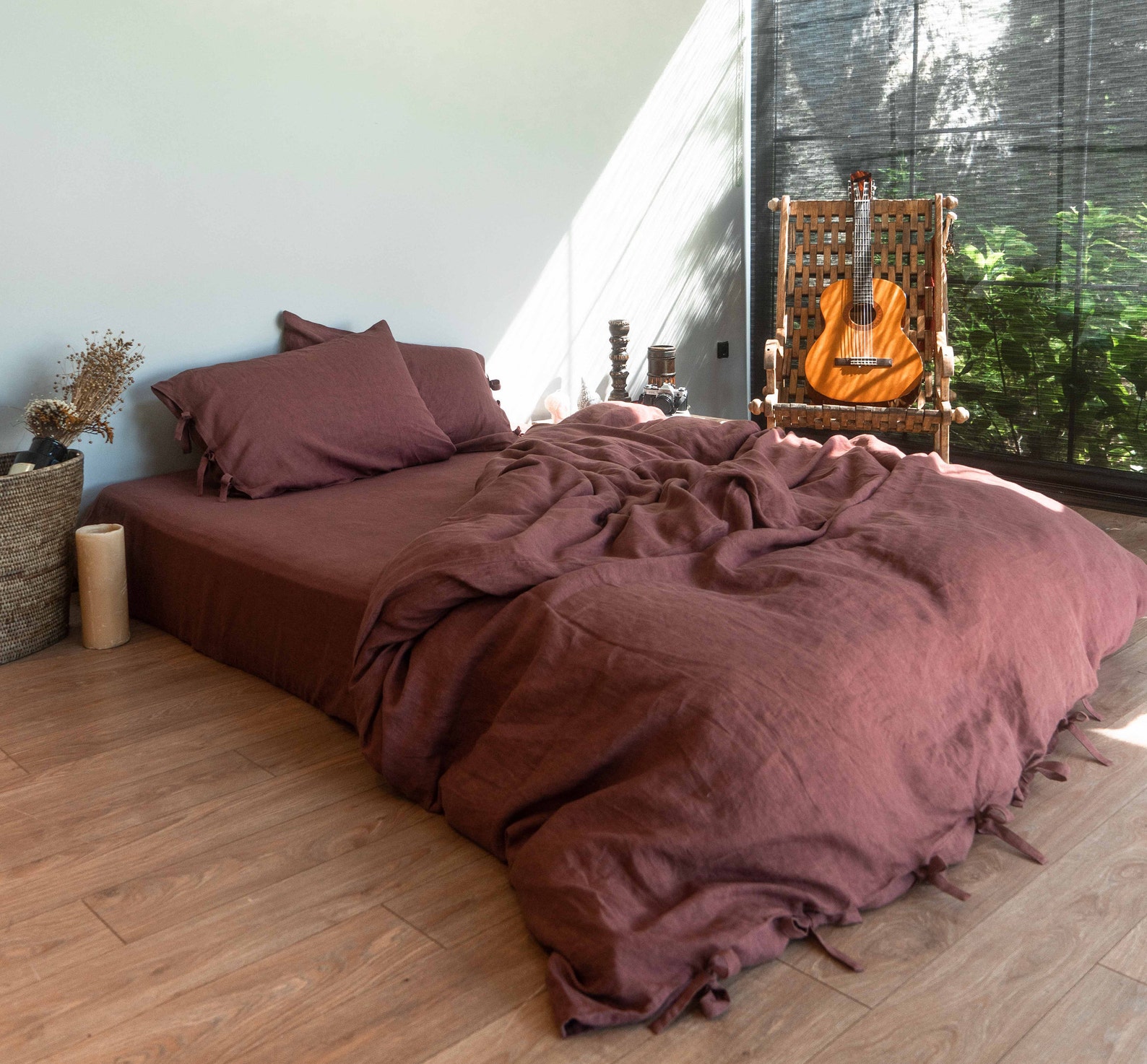 Clay Color Soft Linen Bedding Set Duvet Cover With Ties Etsy