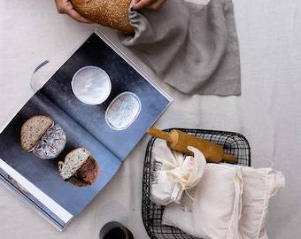 Linen Bread Bag With Drawstring.Linen Storage Bag. Natural and Sustainable Food Storage.Natural Stonewashed Bread Keeper Bag. Various Color.