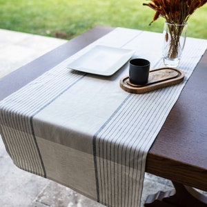 Linen table runner. Stonewashed linen runner in oatmeal striped. Handmade natural table decor.various size,various color,custom size runner.