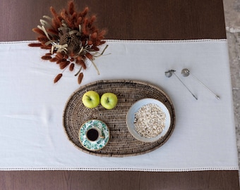 Linen table runner with lace. Washed soft linen runner. Handmade natural table decor.Stonewashed linen runner,various size,various color.