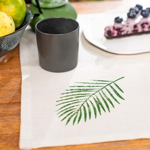 Linen Placemats Set of 2, Leaf Handprinted Placemats for Xmas,  Blockprint Placemats  Natural Placemats For Holiday Table Decor.