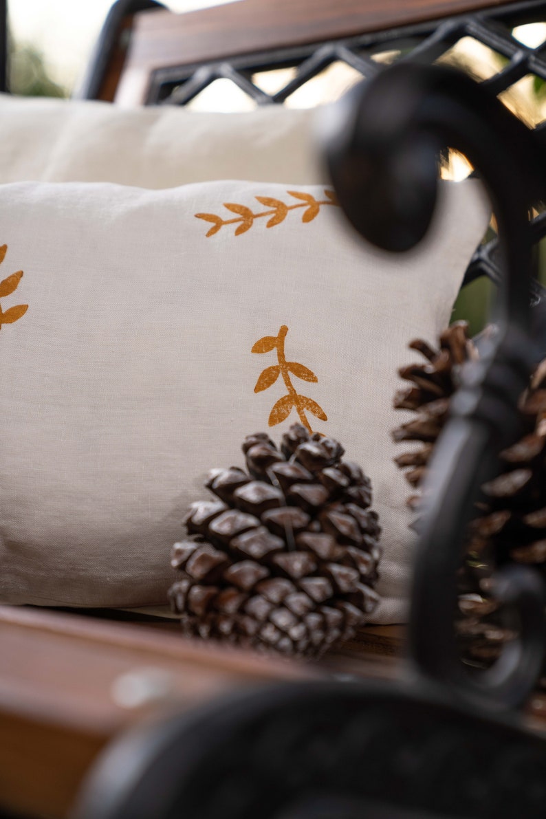 Decorative pillowcase, Linen Cushion Cover, Handmade, Woodblock Print Pillowcases, Room Decor, Gift For Home Decor Pillowcase. image 4