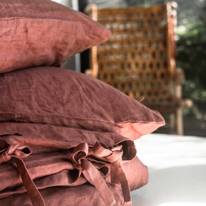 Linen sheet set in Clay color. Fitted sheet,flat sheet, 2 pillowcases with ties. Linen bedding,King,Queen,Twin sheets.