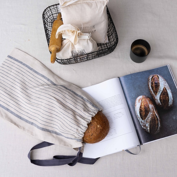 Linen Food Storage Bag.Soft Linen Bread  Bag. Washed Linen Bread Keeper With Drawstring.Natural Stonewashed Linen Reusable Bread Bag.