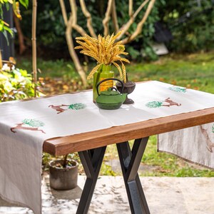 Christmas Table Runner, Natural Linen Runner Woodprint, Handmade Table Decor, Various Size, Stonewashed Linen Table Runner for Xmas