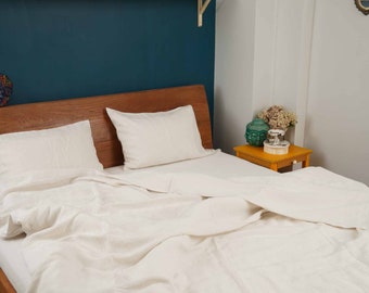 Off White Linen Bedding Set, Stone Washed Duvet Cover, Pillowcases