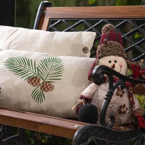 Decorative pillowcase, Linen Cushion Cover, Handmade, Woodblock Print, Room Decor, Gift For Home ,Christmas Home Decor Pillowcase. image 2