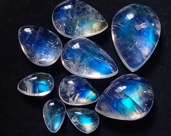For Jewelry Making Natural Rainbow Moonstone Cabochon Lot 9 Pieces Lot Size 12x8x4 5x4x3 mm 11 Carat Natural Moonstone Cabochon
