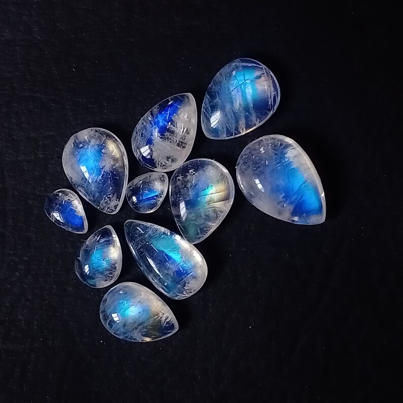 10 Pieces Lot Natural Moonstone Cabochon Size 11x8x4 5x4x3 mm For Jewelry Making Top Quality Rainbow Moonstone Cabochon Lot 12 Carat