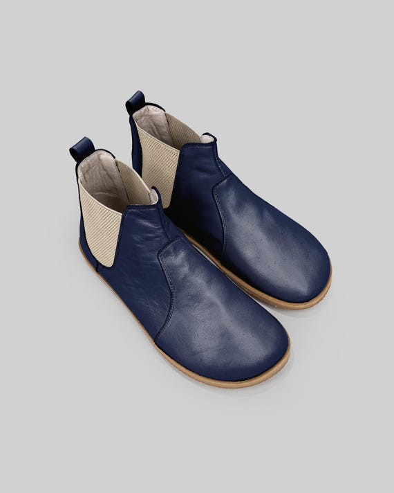 knee length dresses for ladies Barefoot Leather Lace-up Navy Blue Boots for Women